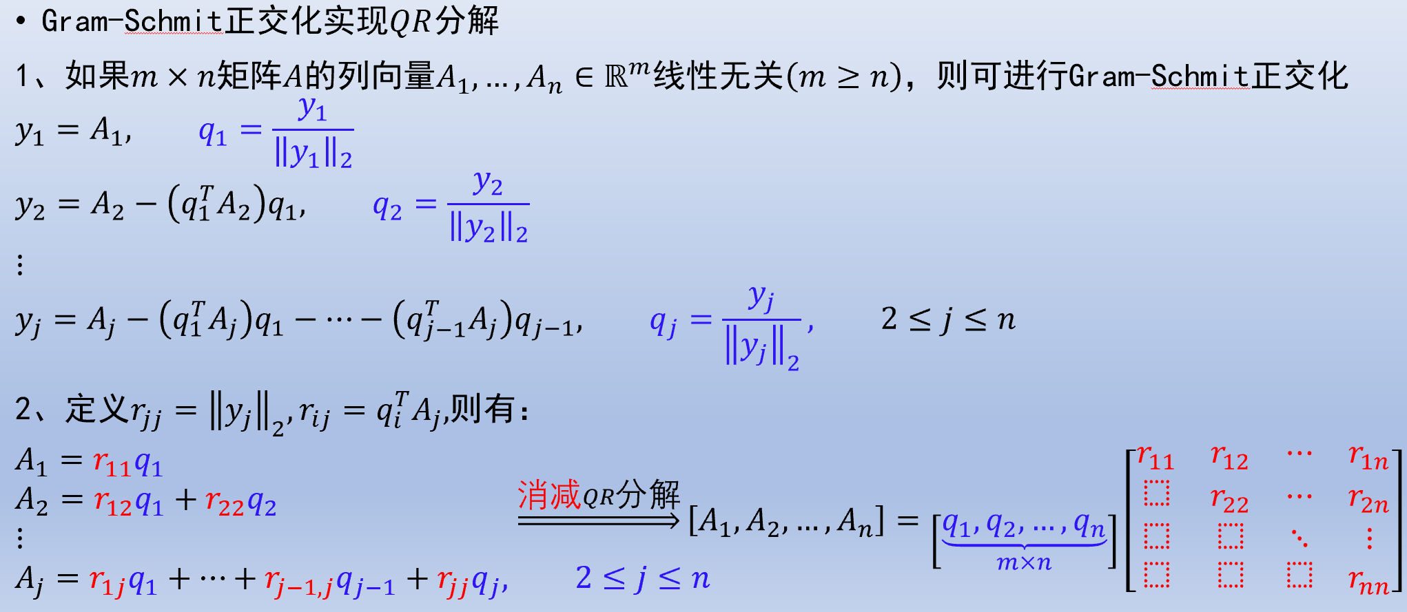 Gram-Schmit 正交化实现消减 QR 分解